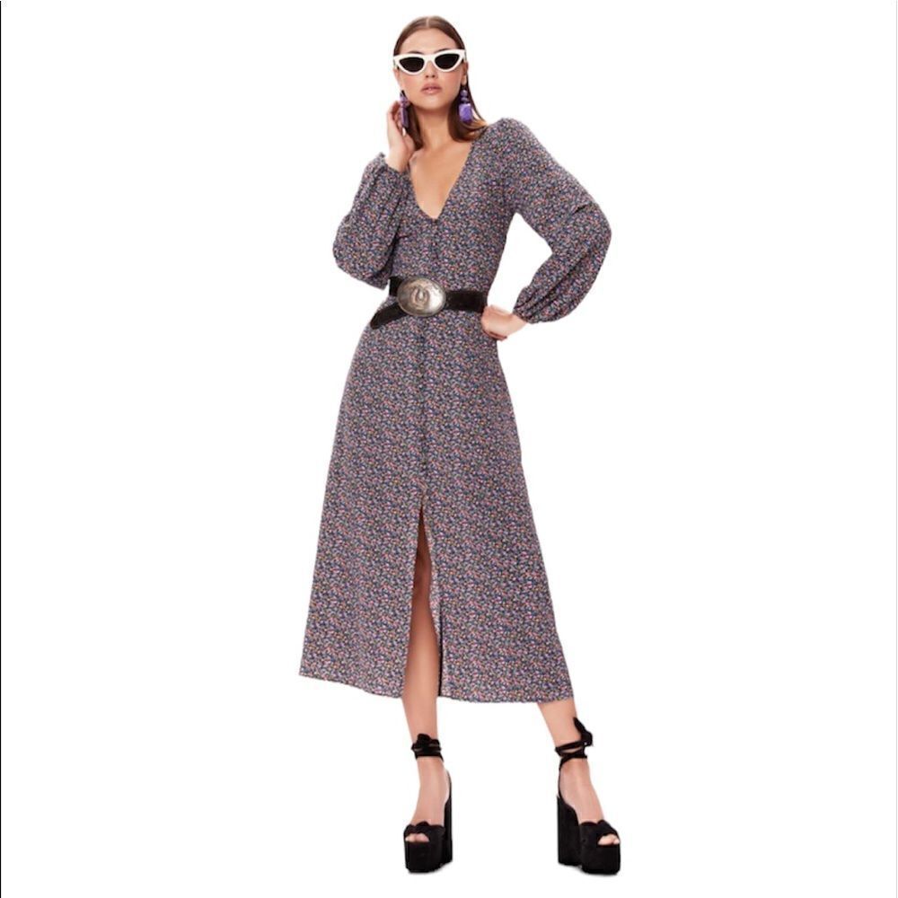 AFRM Violet Floral Long Sleeve Midi Dress || SZ M || Petite Bloom